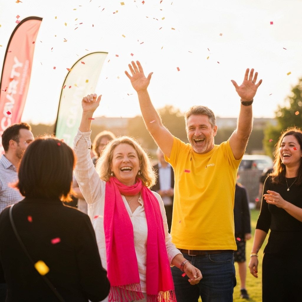 Community celebrating successful fundraising